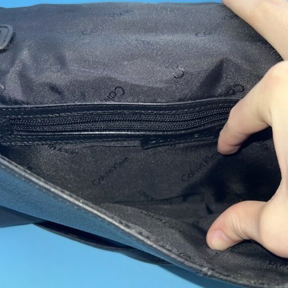 Calvin Klein Black Leather "Gold" Purse Good Condition With Lock Hardware, Strap - Picture 8 of 11